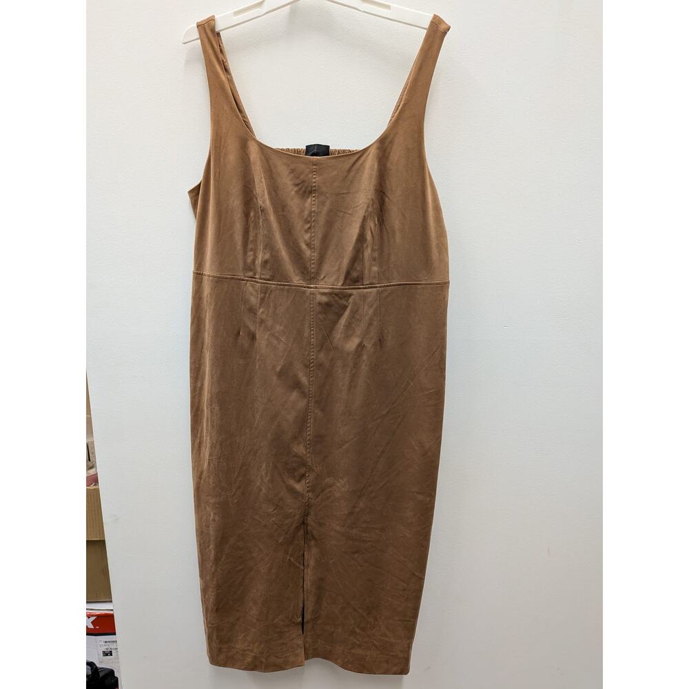 Women’s XXL Faux Suede Sleeveless Midi Dress Brown Smocked Boho Casual